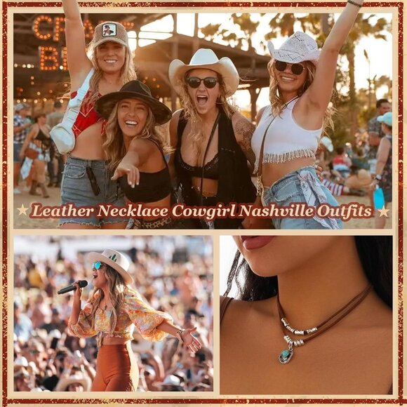 Women's E1-hat Layered Boho Necklaces Cowgirl Jewellery Accessories Outfits - Picture 7 of 9